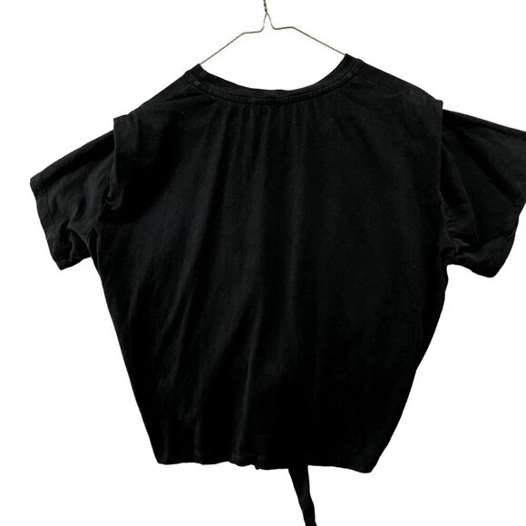 Hello Molly Linen Blend T Shirt Womens Small S Black Short Sleeve Tie Front Crop - Picture 2 of 8